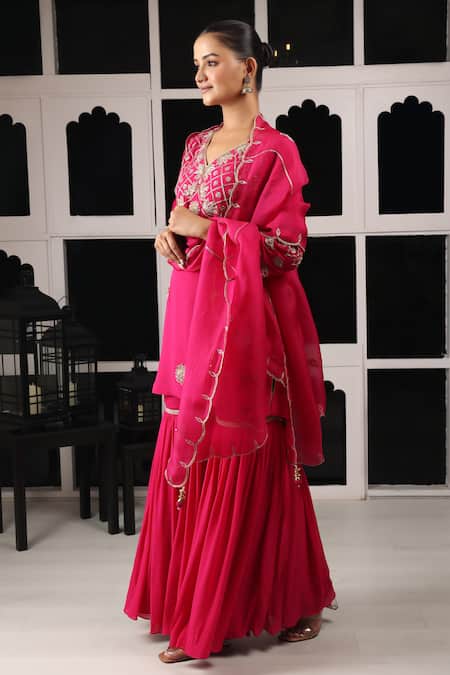Buy House Of Supriya Pink Silk, Georgette, Organza Embroidery, Zari Floral Zardosi Kurta Sharara Set Online at Aza Fashions Buy_House Of Supriya_Pink Silk, Georgette, Organza Embroidery, Zari Floral Zardosi Kurta Sharara Set _Online_at_Aza_Fashions