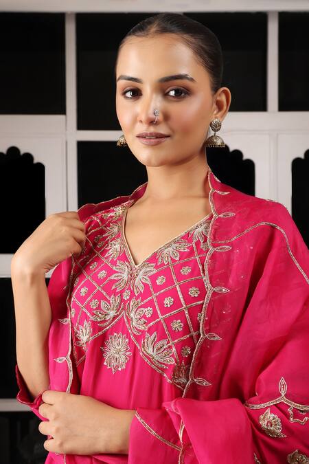 House Of Supriya Pink Silk, Georgette, Organza Embroidery, Zari Floral Zardosi Kurta Sharara Set at Aza Fashions House Of Supriya_Pink Silk, Georgette, Organza Embroidery, Zari Floral Zardosi Kurta Sharara Set _at_Aza_Fashions