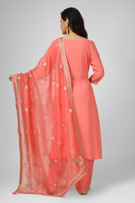 Shop House Of Supriya Orange Silk, Georgette, Viscose, Organza Floral Hand Kurta Sharara Set at Aza Fashions Shop_House Of Supriya_Orange Silk, Georgette, Viscose, Organza Floral Hand Kurta Sharara Set _at_Aza_Fashions