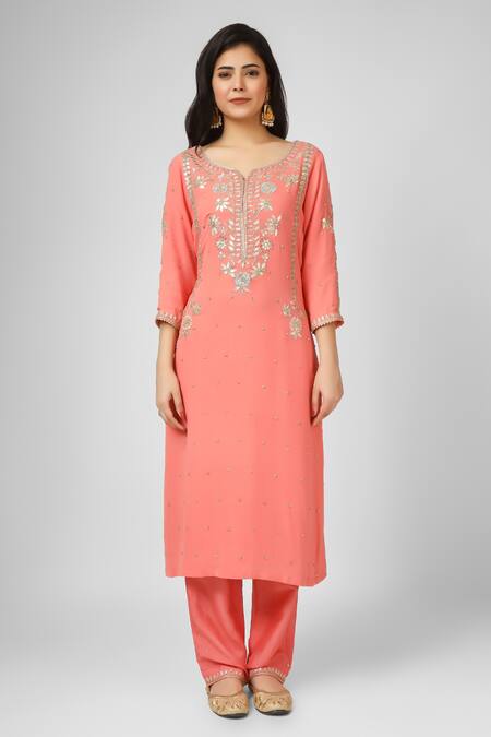 Buy House Of Supriya Orange Silk, Georgette, Viscose, Organza Floral Hand Kurta Sharara Set Online at Aza Fashions Buy_House Of Supriya_Orange Silk, Georgette, Viscose, Organza Floral Hand Kurta Sharara Set _Online_at_Aza_Fashions
