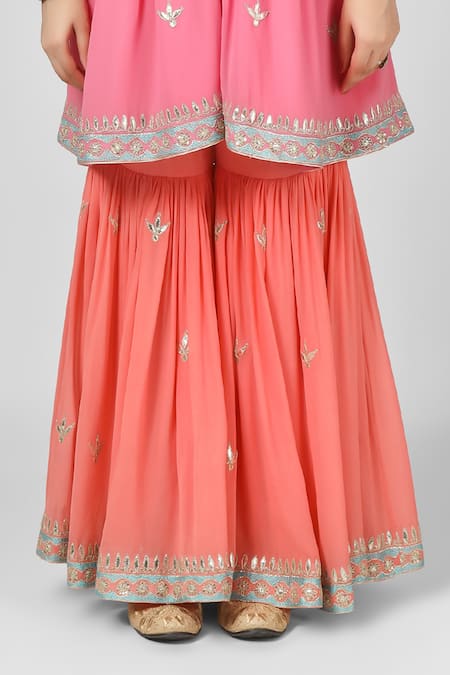 House Of Supriya Pink Silk, Viscose, Georgette Embroidery Round Neck Hand Kurta Sharara Set Online at Aza Fashions House Of Supriya_Pink Silk, Viscose, Georgette Embroidery Round Neck Hand Kurta Sharara Set _Online_at_Aza_Fashions