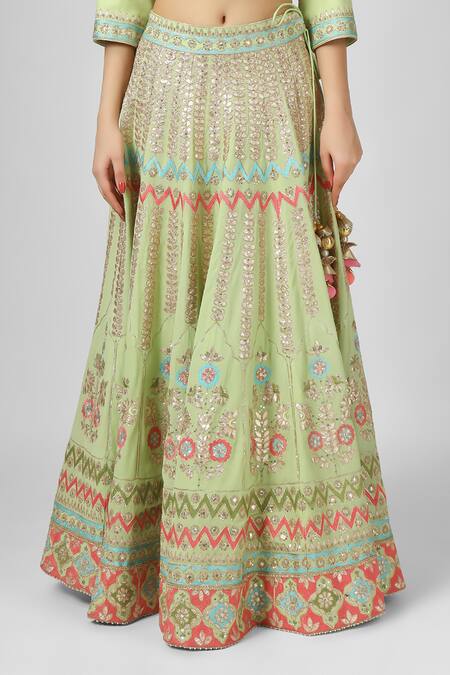 House Of Supriya Green Silk, Georgette, Organza Embroidery V-neck Floral Hand Blouse Lehenga Set Online at Aza Fashions House Of Supriya_Green Silk, Georgette, Organza Embroidery V-neck Floral Hand Blouse Lehenga Set _Online_at_Aza_Fashions