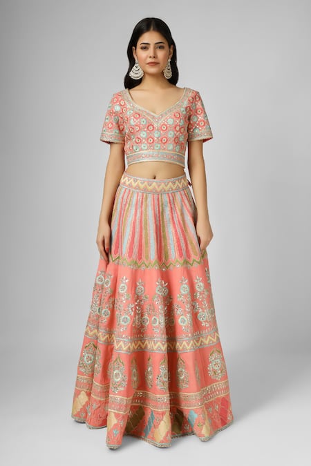 Buy House Of Supriya Orange Silk, Georgette, Organza Embroidery Polo Collar Gulbahar Lehenga Set Online at Aza Fashions Buy_House Of Supriya_Orange Silk, Georgette, Organza Embroidery Polo Collar Gulbahar Lehenga Set _Online_at_Aza_Fashions