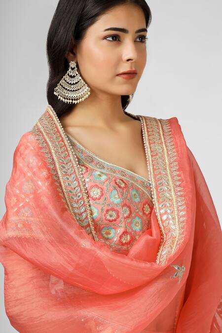Shop House Of Supriya Orange Silk, Georgette, Organza Embroidery Polo Collar Gulbahar Lehenga Set Online at Aza Fashions Shop_House Of Supriya_Orange Silk, Georgette, Organza Embroidery Polo Collar Gulbahar Lehenga Set _Online_at_Aza_Fashions