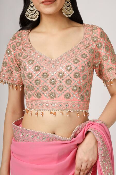 Buy House Of Supriya Pink , Organza Floret Border Saree With Blouse Online at Aza Fashions Buy_House Of Supriya_Pink , Organza Floret Border Saree With Blouse _Online_at_Aza_Fashions