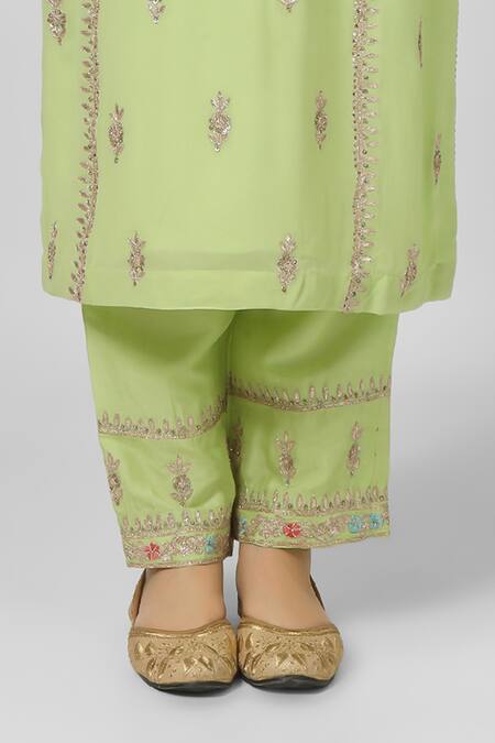 House Of Supriya_Green Organza, Silk, Viscose Embroidery Round Neck Bahar Kurta Pant Set _Online_at_Aza_Fashions