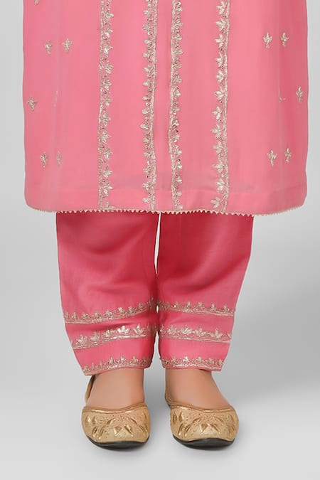 House Of Supriya Pink Silk, Georgette, Viscose, Organza Embroidery Collared Gul Kurta Pant Set Online at Aza Fashions House Of Supriya_Pink Silk, Georgette, Viscose, Organza Embroidery Collared Gul Kurta Pant Set _Online_at_Aza_Fashions