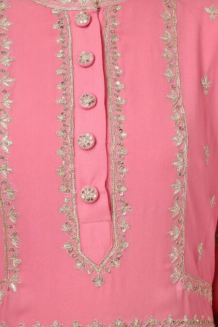 Shop House Of Supriya Pink Silk, Georgette, Viscose, Organza Embroidery Collared Gul Kurta Pant Set Online at Aza Fashions Shop_House Of Supriya_Pink Silk, Georgette, Viscose, Organza Embroidery Collared Gul Kurta Pant Set _Online_at_Aza_Fashions