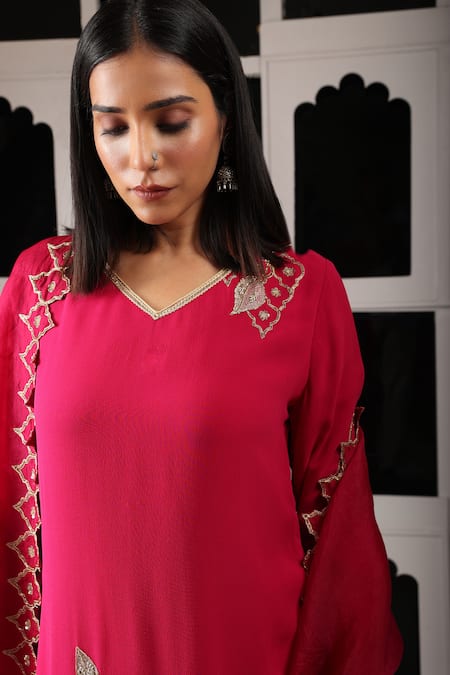 Shop House Of Supriya Pink Organza, Silk, Viscose Zari, Embroidery, Padma Bloom Kurta Pant Set Online at Aza Fashions Shop_House Of Supriya_Pink Organza, Silk, Viscose Zari, Embroidery, Padma Bloom Kurta Pant Set _Online_at_Aza_Fashions