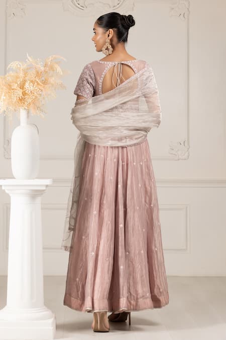 Shop House Of Supriya Peach Organza, Crepe Beads, Embroidery Sweetheart Floral Anarkali Pant Set at Aza Fashions Shop_House Of Supriya_Peach Organza, Crepe Beads, Embroidery Sweetheart Floral Anarkali Pant Set _at_Aza_Fashions