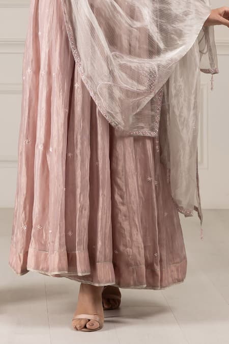 House Of Supriya Peach Organza, Crepe Beads, Embroidery Sweetheart Floral Anarkali Pant Set Online at Aza Fashions House Of Supriya_Peach Organza, Crepe Beads, Embroidery Sweetheart Floral Anarkali Pant Set _Online_at_Aza_Fashions