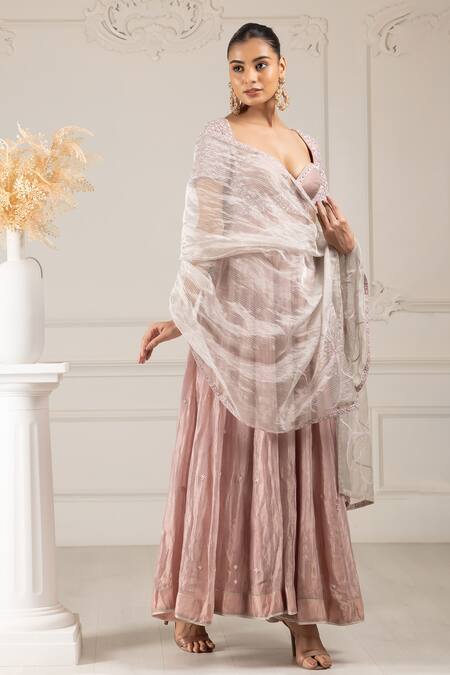 Shop House Of Supriya Peach Organza, Crepe Beads, Embroidery Sweetheart Floral Anarkali Pant Set Online at Aza Fashions Shop_House Of Supriya_Peach Organza, Crepe Beads, Embroidery Sweetheart Floral Anarkali Pant Set _Online_at_Aza_Fashions