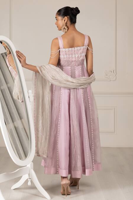 Shop House Of Supriya Purple Organza, Crepe Beads, Cut Work Floral Embroidered Anarkali Pant Set at Aza Fashions Shop_House Of Supriya_Purple Organza, Crepe Beads, Cut Work Floral Embroidered Anarkali Pant Set _at_Aza_Fashions