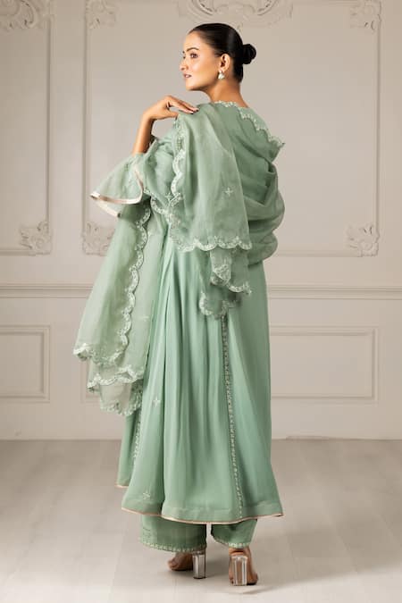 Shop House Of Supriya Green Silk, Georgette, Organza, Crepe Sequins, Beads, Butti Kurta Pant Set at Aza Fashions Shop_House Of Supriya_Green Silk, Georgette, Organza, Crepe Sequins, Beads, Butti Kurta Pant Set _at_Aza_Fashions