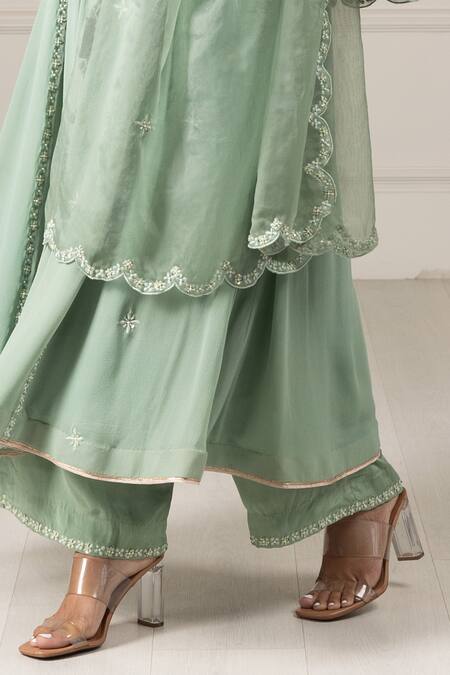 Buy House Of Supriya Green Silk, Georgette, Organza, Crepe Sequins, Beads, Butti Kurta Pant Set Online at Aza Fashions Buy_House Of Supriya_Green Silk, Georgette, Organza, Crepe Sequins, Beads, Butti Kurta Pant Set _Online_at_Aza_Fashions