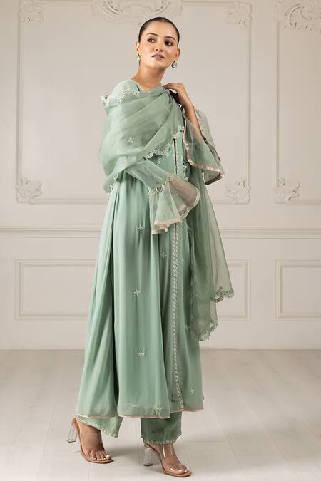 Shop House Of Supriya Green Silk, Georgette, Organza, Crepe Sequins, Beads, Butti Kurta Pant Set Online at Aza Fashions Shop_House Of Supriya_Green Silk, Georgette, Organza, Crepe Sequins, Beads, Butti Kurta Pant Set _Online_at_Aza_Fashions