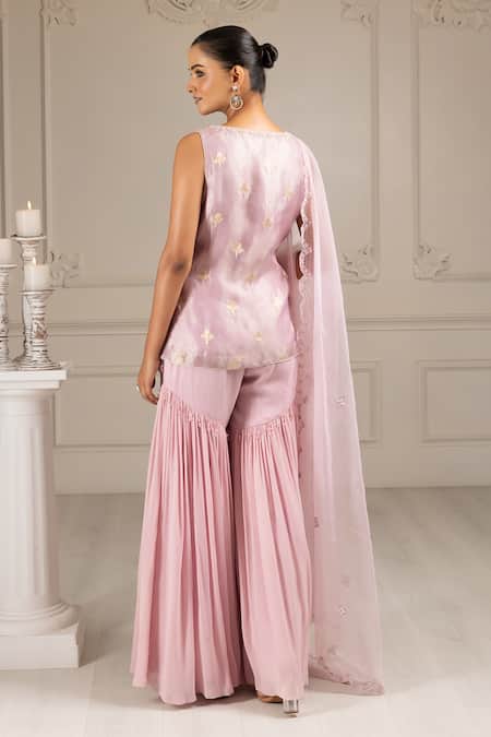 Shop House Of Supriya Purple Organza, Silk, Georgette Embroidery, Floral Short Kurta Sharara Set at Aza Fashions Shop_House Of Supriya_Purple Organza, Silk, Georgette Embroidery, Floral Short Kurta Sharara Set _at_Aza_Fashions