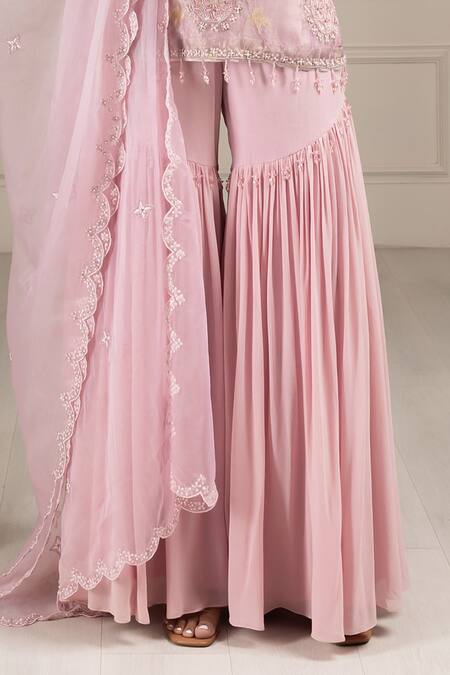 House Of Supriya Purple Organza, Silk, Georgette Embroidery, Floral Short Kurta Sharara Set Online at Aza Fashions House Of Supriya_Purple Organza, Silk, Georgette Embroidery, Floral Short Kurta Sharara Set _Online_at_Aza_Fashions