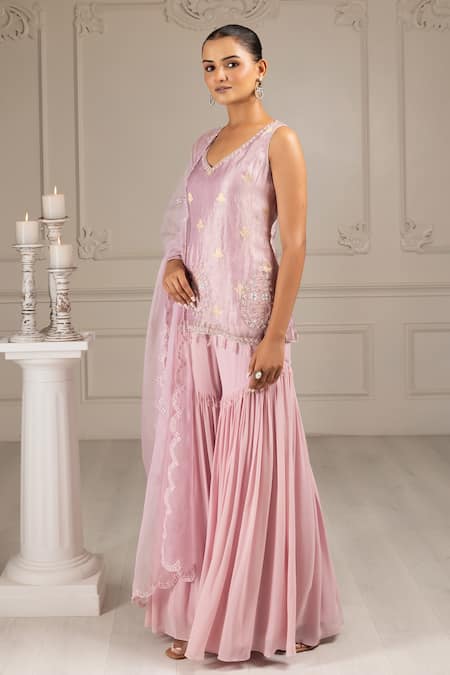 Buy House Of Supriya Purple Organza, Silk, Georgette Embroidery, Floral Short Kurta Sharara Set Online at Aza Fashions Buy_House Of Supriya_Purple Organza, Silk, Georgette Embroidery, Floral Short Kurta Sharara Set _Online_at_Aza_Fashions