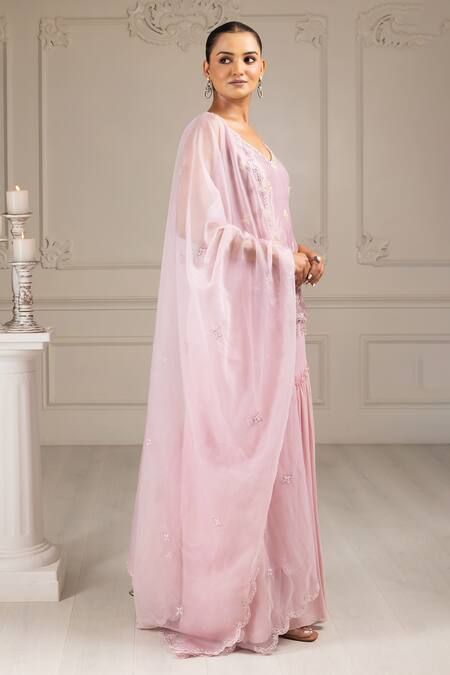 Shop House Of Supriya Purple Organza, Silk, Georgette Embroidery, Floral Short Kurta Sharara Set Online at Aza Fashions Shop_House Of Supriya_Purple Organza, Silk, Georgette Embroidery, Floral Short Kurta Sharara Set _Online_at_Aza_Fashions