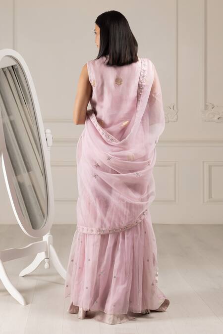 Shop House Of Supriya Purple Organza, Chanderi Embroidery, Sequins, Flower Short Kurta Sharara Set at Aza Fashions Shop_House Of Supriya_Purple Organza, Chanderi Embroidery, Sequins, Flower Short Kurta Sharara Set _at_Aza_Fashions