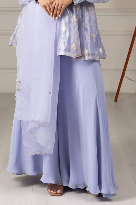 House Of Supriya_Blue Organza, Silk, Georgette Beads, Embroidered Puff Sleeve Kurta Sharara Set _Online_at_Aza_Fashions