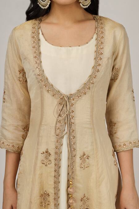 Buy House Of Supriya Ivory Chanderi, , Cotton Satin, Organza, Floral Butti Jacket Pant Set Online at Aza Fashions Buy_House Of Supriya_Ivory Chanderi, , Cotton Satin, Organza, Floral Butti Jacket Pant Set _Online_at_Aza_Fashions