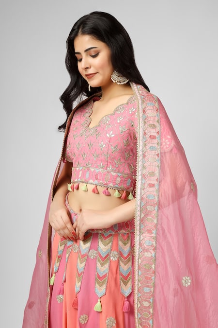 Buy House Of Supriya Pink Silk, Georgette, Organza Embroidery Scoop Neck Floral Hand Lehenga Set Online at Aza Fashions Buy_House Of Supriya_Pink Silk, Georgette, Organza Embroidery Scoop Neck Floral Hand Lehenga Set _Online_at_Aza_Fashions