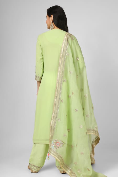 Shop House Of Supriya Green Silk, Georgette, Viscose, Organza Sequins, Embroidery Kurta Sharara Set at Aza Fashions Shop_House Of Supriya_Green Silk, Georgette, Viscose, Organza Sequins, Embroidery Kurta Sharara Set _at_Aza_Fashions