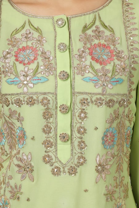 Shop House Of Supriya Green Silk, Georgette, Viscose, Organza Sequins, Embroidery Kurta Sharara Set Online at Aza Fashions Shop_House Of Supriya_Green Silk, Georgette, Viscose, Organza Sequins, Embroidery Kurta Sharara Set _Online_at_Aza_Fashions