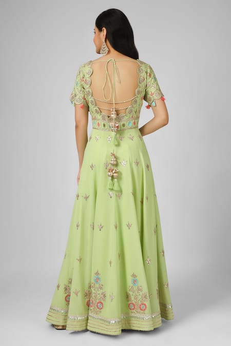 Shop House Of Supriya Green Silk, Georgette, Organza, Viscose Embroidery Hand Anarkali With Dupatta at Aza Fashions Shop_House Of Supriya_Green Silk, Georgette, Organza, Viscose Embroidery Hand Anarkali With Dupatta _at_Aza_Fashions