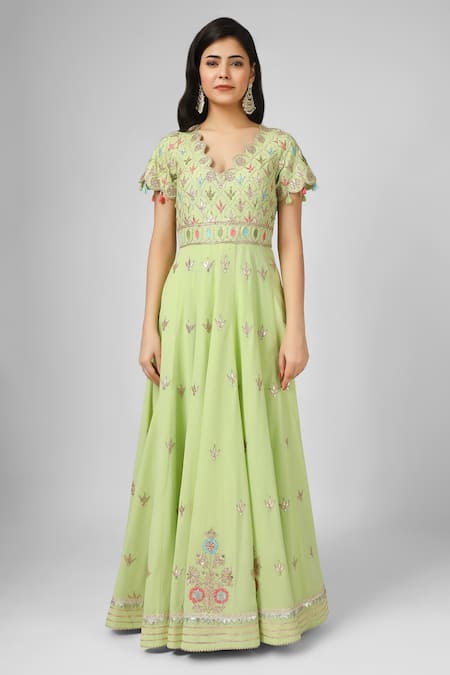 House Of Supriya Green Silk, Georgette, Organza, Viscose Embroidery Hand Anarkali With Dupatta Online at Aza Fashions House Of Supriya_Green Silk, Georgette, Organza, Viscose Embroidery Hand Anarkali With Dupatta _Online_at_Aza_Fashions
