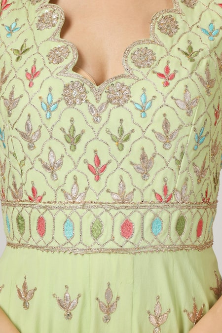 Buy House Of Supriya Green Silk, Georgette, Organza, Viscose Embroidery Hand Anarkali With Dupatta Online at Aza Fashions Buy_House Of Supriya_Green Silk, Georgette, Organza, Viscose Embroidery Hand Anarkali With Dupatta _Online_at_Aza_Fashions