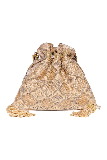 The Pink Potli Water Lily Zardozi Embroidered Potli Bag 