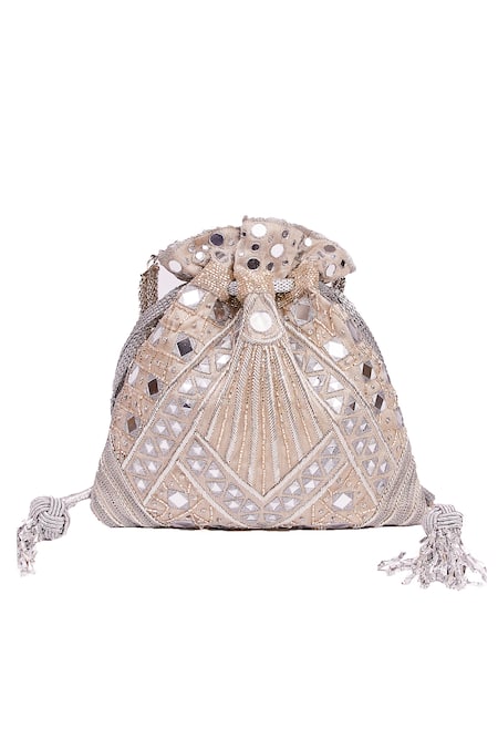 The Pink Potli Aztec Allure Mirror Embroidered Potli Bag 