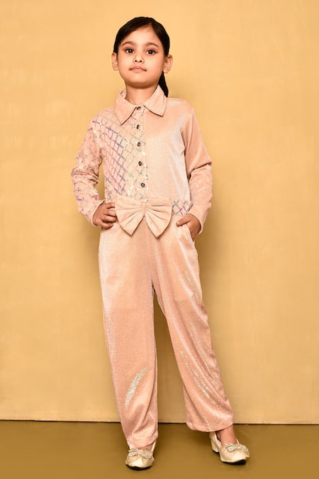 Banana Bee Pink Stretchable Interlock Embroidered Sequin Glitter Jumpsuit