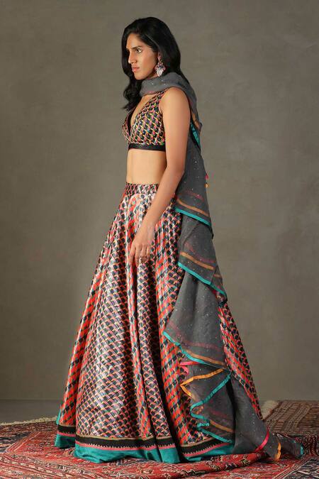 RI.Ritu Kumar Multi Color Lehenga 100% Polyester Embellished Kaleidoscope Print Set Online at Aza Fashions RI.Ritu Kumar_Multi Color Lehenga 100% Polyester Embellished Kaleidoscope Print Set _Online_at_Aza_Fashions