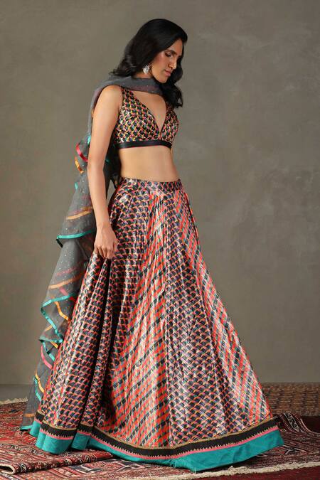 Buy RI.Ritu Kumar Multi Color Lehenga 100% Polyester Embellished Kaleidoscope Print Set Online at Aza Fashions Buy_RI.Ritu Kumar_Multi Color Lehenga 100% Polyester Embellished Kaleidoscope Print Set _Online_at_Aza_Fashions