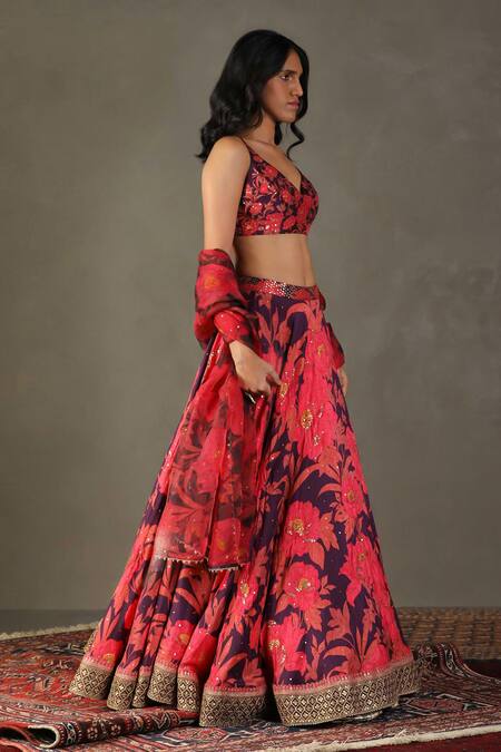 Buy RI.Ritu Kumar Pink 100% Silk Embellished Floral V-neck Bella Jaal Print Lehenga Set Online at Aza Fashions Buy_RI.Ritu Kumar_Pink 100% Silk Embellished Floral V-neck Bella Jaal Print Lehenga Set _Online_at_Aza_Fashions