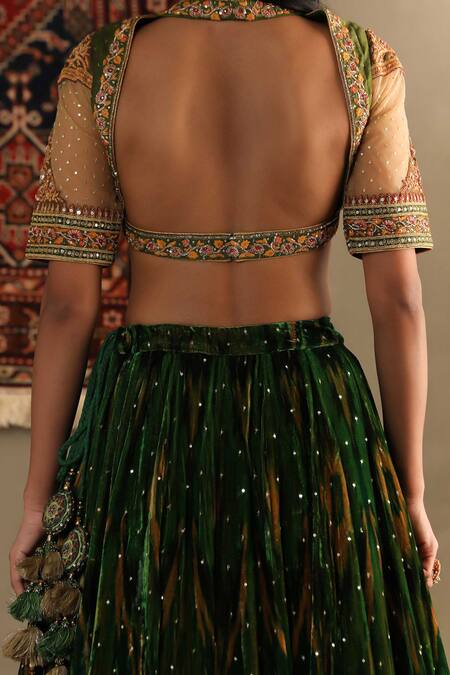 Shop_RI.Ritu Kumar_Gold Silk, Viscose Sequins, Embroidery Sweetheart Geometric Print Lehenga Set _Online_at_Aza_Fashions