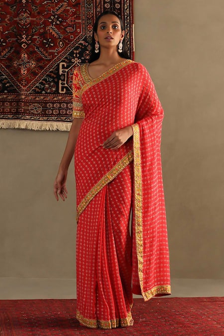 RI.Ritu Kumar Bindiya Bandhani Print Saree With Unstitched Blouse Piece 