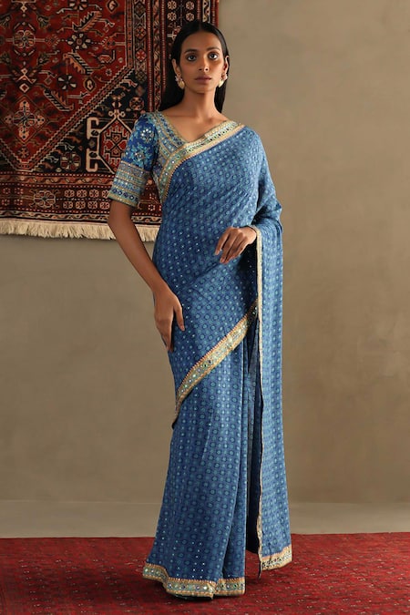 RI.Ritu Kumar Silk Bandhani Print Saree With Unstitched Blouse Piece 