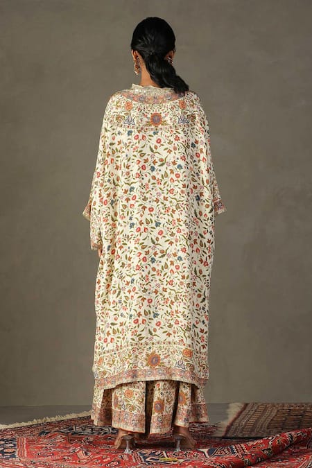 Shop_RI.Ritu Kumar_Multi Color Silk, Viscose Embroidery, Pintado Flower Print Cape Palazzo Set _at_Aza_Fashions