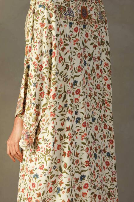 RI.Ritu Kumar_Multi Color Silk, Viscose Embroidery, Pintado Flower Print Cape Palazzo Set _at_Aza_Fashions