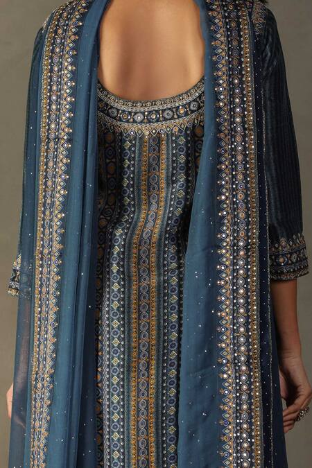 Buy RI.Ritu Kumar Grey Kurta 100% Silk Printed Geometric Round Ayati Palazzo Set Buy_RI.Ritu Kumar_Grey Kurta 100% Silk Printed Geometric Round Ayati Palazzo Set