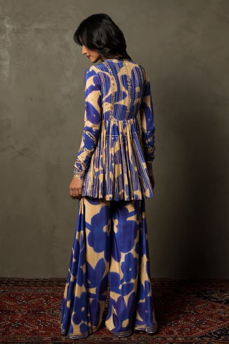 Shop RI.Ritu Kumar Purple Kurta- 100% Silk Printed Floral Round Band Delphi Peplum And Palazzo Set at Aza Fashions Shop_RI.Ritu Kumar_Purple Kurta- 100% Silk Printed Floral Round Band Delphi Peplum And Palazzo Set_at_Aza_Fashions