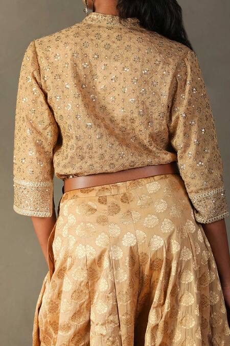 RI.Ritu Kumar Gold Kurta- 80% Zari 20% Silk Embroidered Floral Rudrakhs Shirt And Palazzo Set at Aza Fashions RI.Ritu Kumar_Gold Kurta- 80% Zari 20% Silk Embroidered Floral Rudrakhs Shirt And Palazzo Set _at_Aza_Fashions