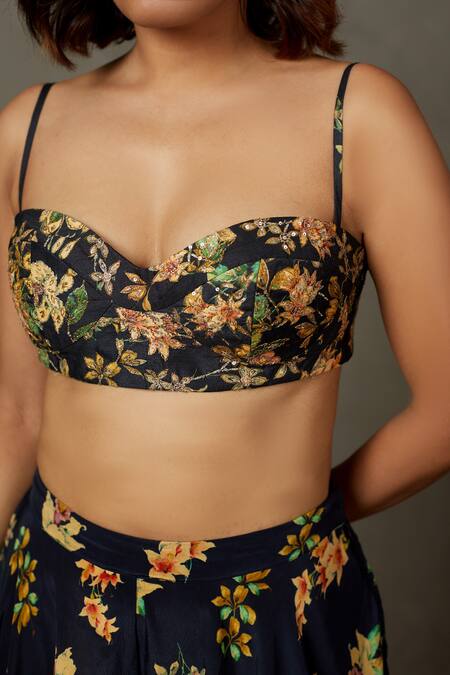 Shop RI.Ritu Kumar Black Polyester, Viscose Embroidery Sweetheart Water Lily Blouse And Palazzo Set Online at Aza Fashions Shop_RI.Ritu Kumar_Black Polyester, Viscose Embroidery Sweetheart Water Lily Blouse And Palazzo Set _Online_at_Aza_Fashions