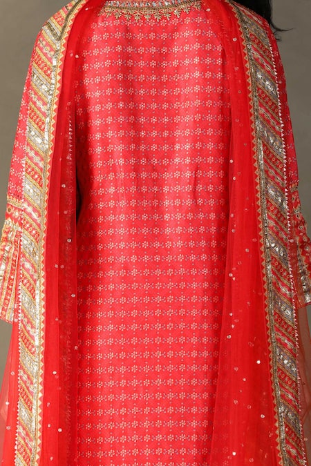 RI.Ritu Kumar_Pink Kurta- 15% Silk 85% Cotton Printed Bindiya Floral Pattern Gharara Set _at_Aza_Fashions