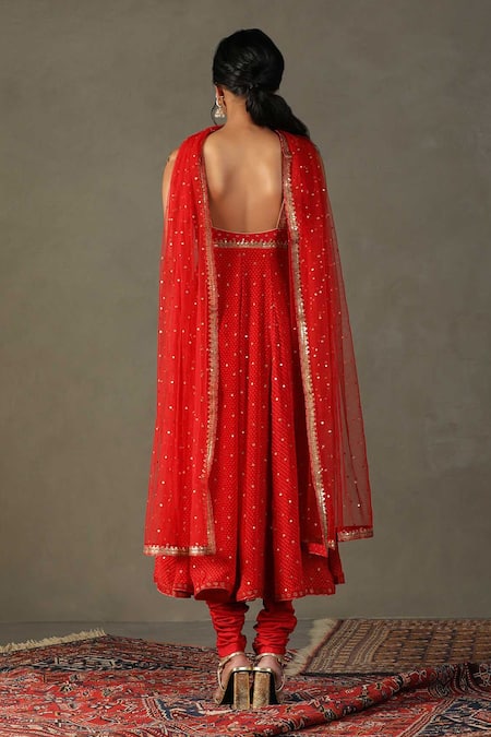 Shop RI.Ritu Kumar Red Anarkali Shell- 100% Silk Print Geometric Sohini Embroidered Churidar Set at Aza Fashions Shop_RI.Ritu Kumar_Red Anarkali Shell- 100% Silk Print Geometric Sohini Embroidered Churidar Set _at_Aza_Fashions